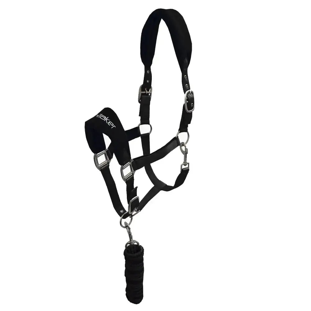 Black leather whitaker hc160 club head collar with silver hardware and padded handle in leadrope set black