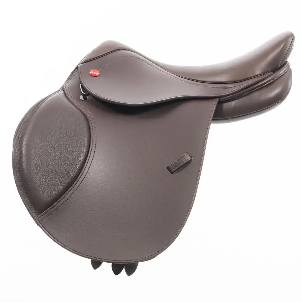Brown leather english pony gp saddle black with red logo on flap whitaker jws045 george model