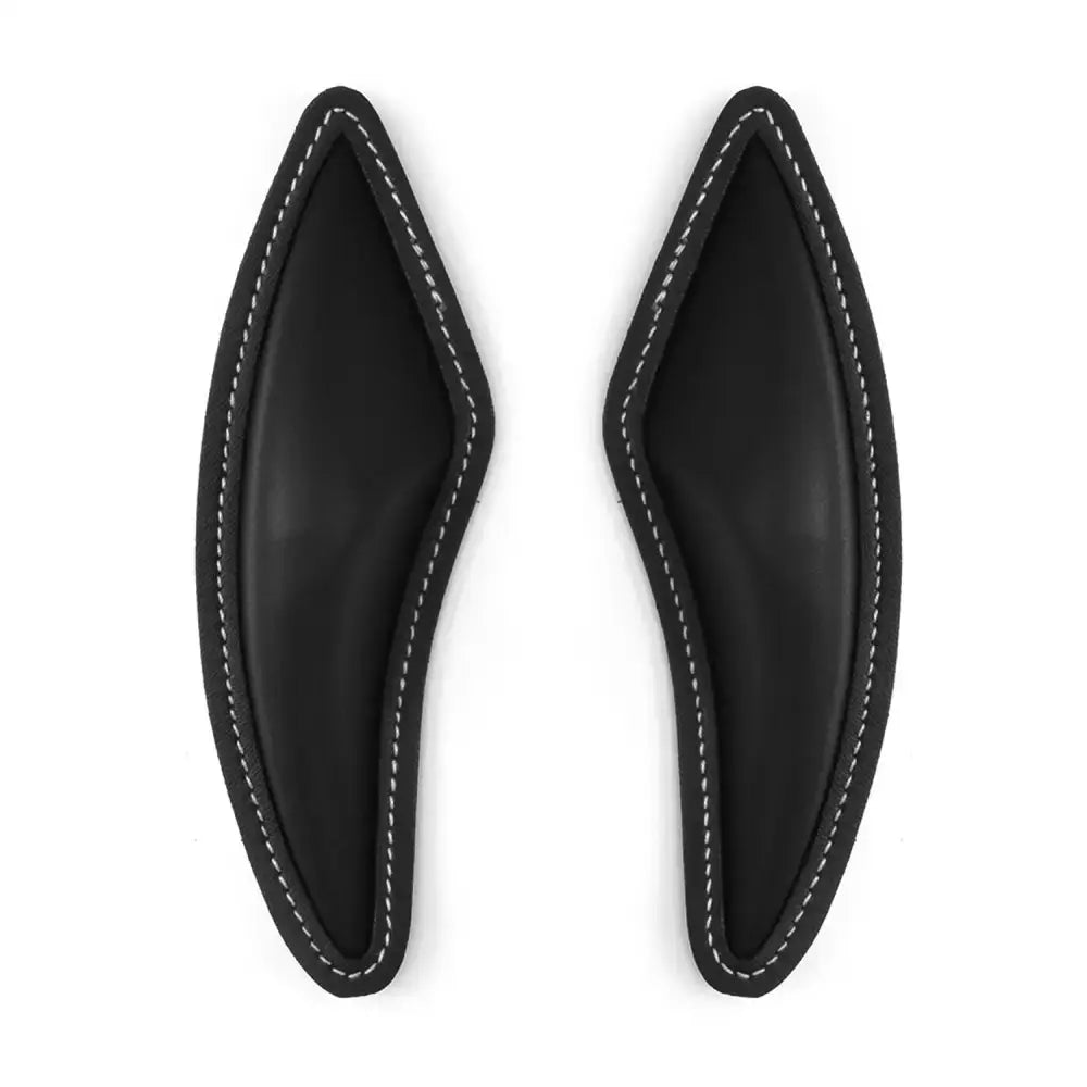 Black leather ear-shaped car door handle covers with white stitching for whitaker jws05b05 equestrian use