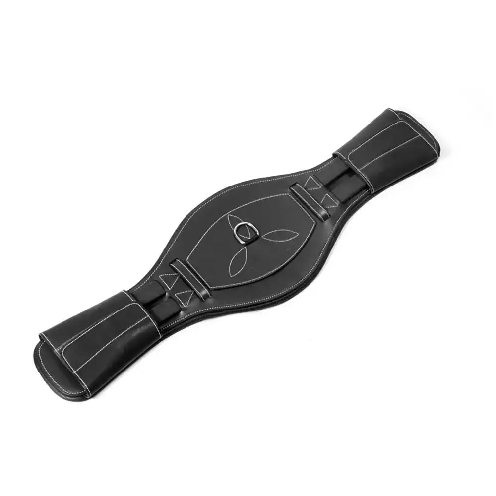 Black leather whitaker lw070 chicago perforated leather event girth with white stitching and central metal buckle