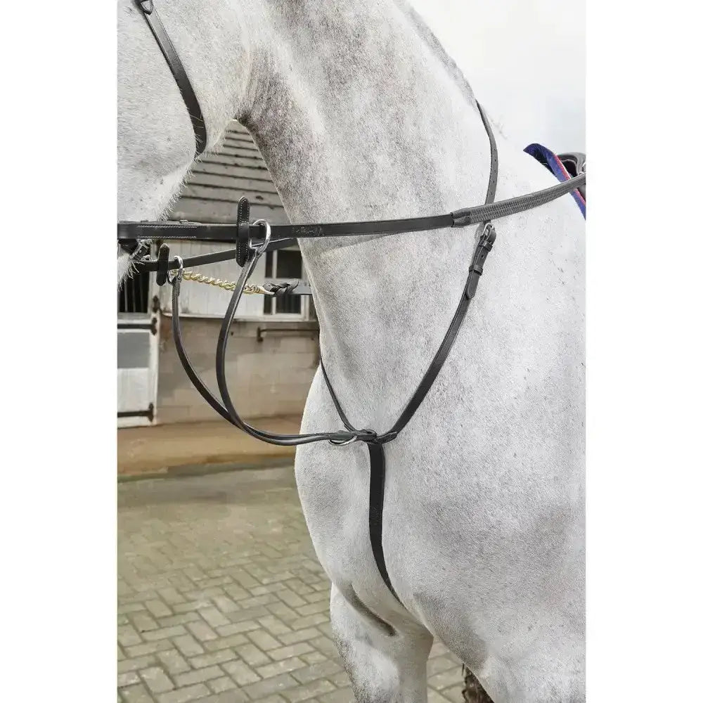 Black leather running martingale black with adjustable straps and metal hardware from whitaker lynton running line