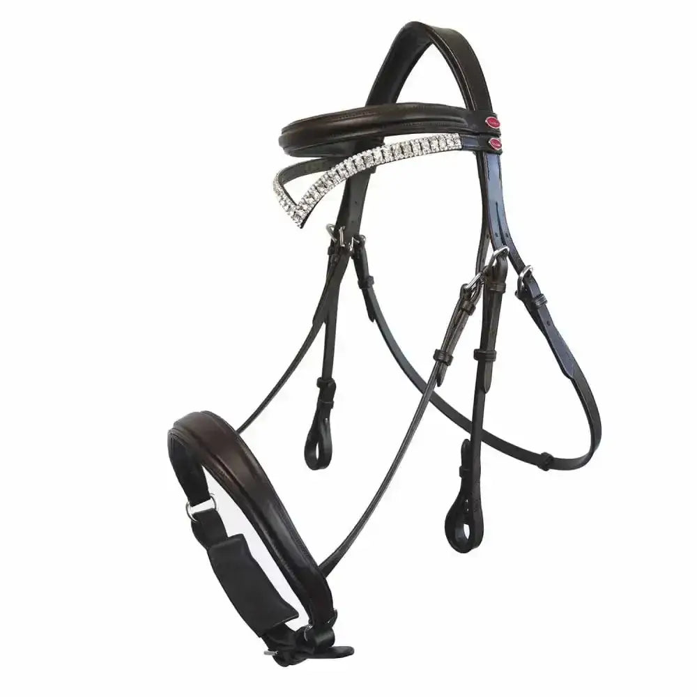 Black leather whitaker lynton snaffle bridle with sparkling rhinestone browband and pink accents spare browband havana