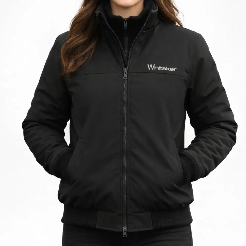 Black whitaker ow040 wyke fleece lined smug jacket black with high collar zip-up and front pockets