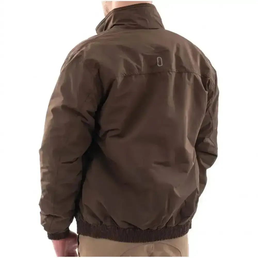 Brown whitaker rastrick reflective smug winter blouson jacket showing back with subtle logo for cold weather use