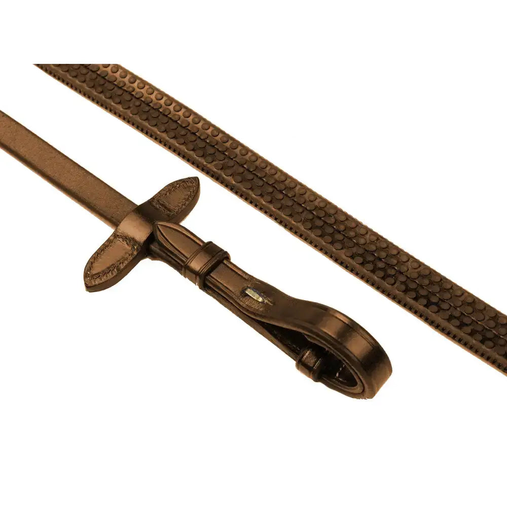 Brown leather whitaker rer048a eastwood rubber reins with textured dotted pattern and polished metal buckle in light havana