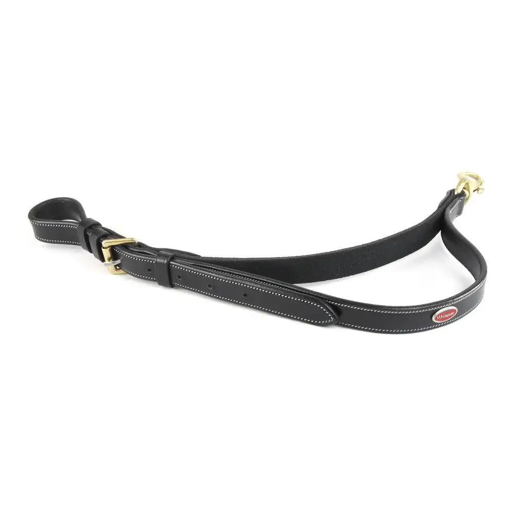 Black leather rifle sling with gold-tone buckle for whitaker st standing attachment equestrian use