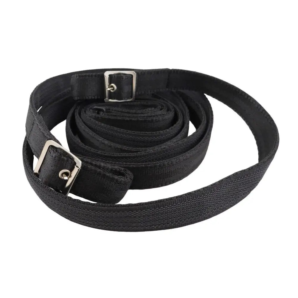 Wide reins black woven fabric belt with silver metal buckles and rubber grip for royal blue accents