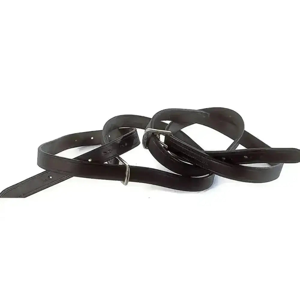 Black leather windsor equestrian childrens stirrup leathers 48inch with silver buckle and metal hardware