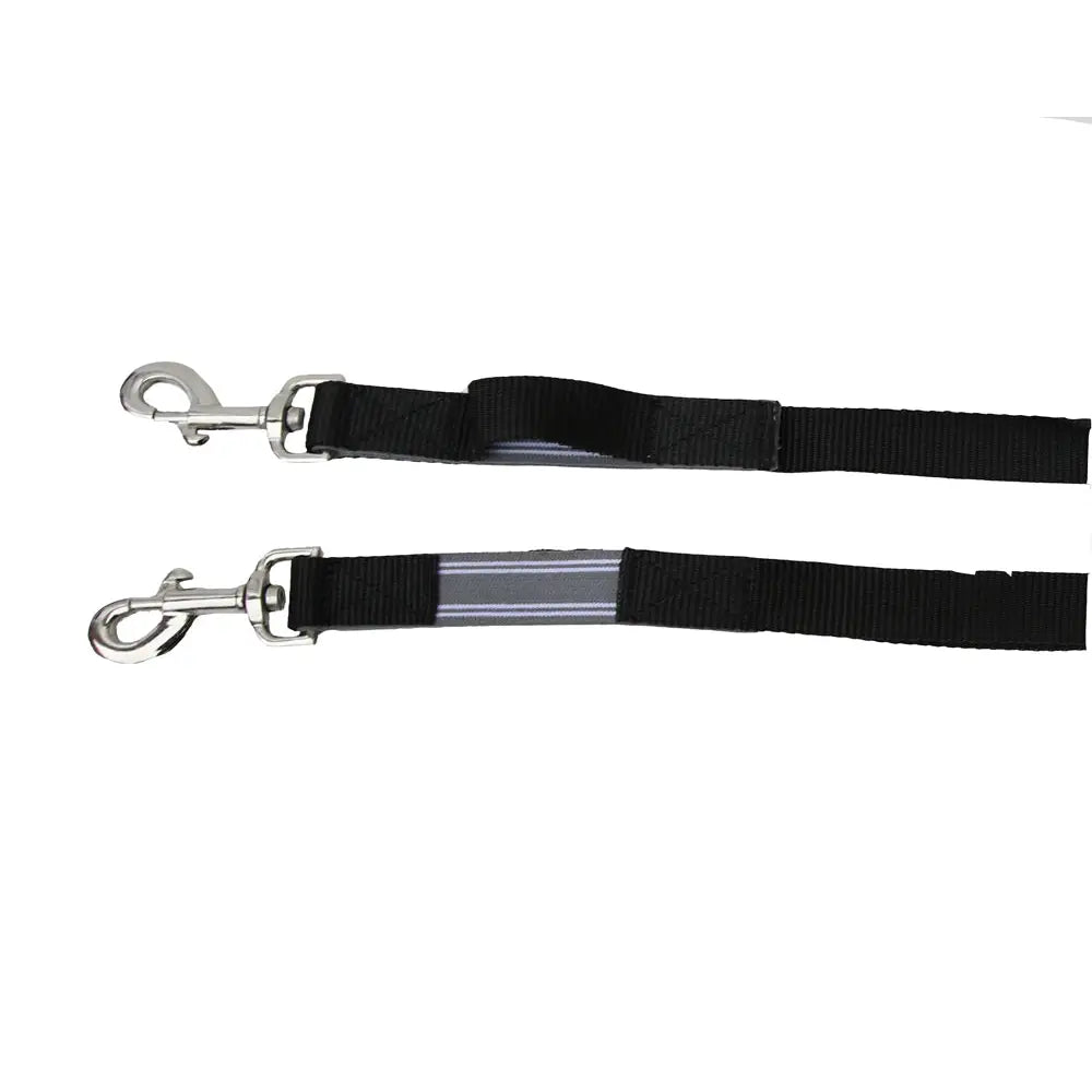 Black nylon windsor nylon elastic side rein pony leash with silver hardware reflective stripe for pony size use