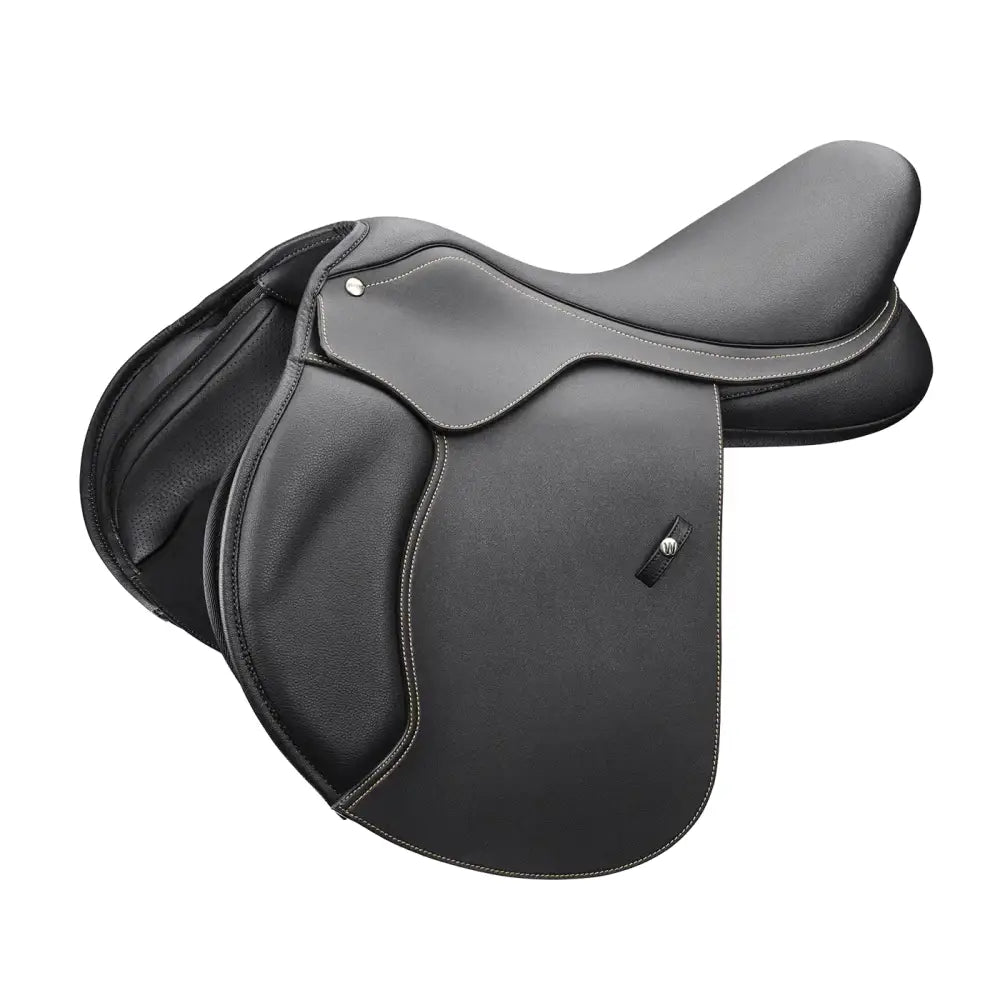 Black leather wintec 500 jump english saddle with supportive deep seat and super-soft panels for added comfort