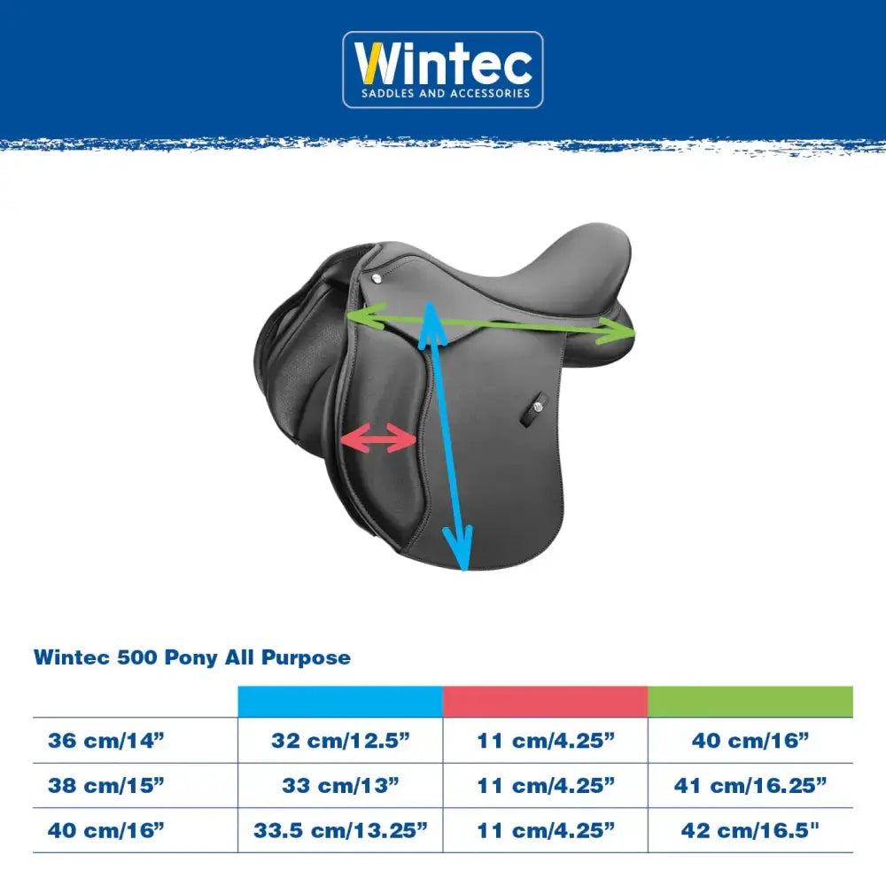 Black wintec 500 pony all purpose weather-proof saddle with padded seat and stirrup keeper for young riders