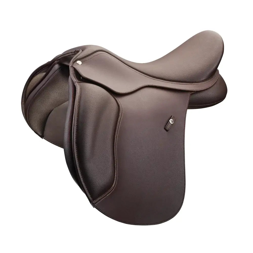 Brown leather wintec 500 wide all purpose dressage saddle with durable comfort designed super-soft panels and stirrup keeper