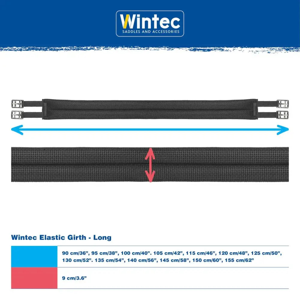 Black wintec elastic girth with silver buckles made from anti-galling material for increased comfort and adjustable fit