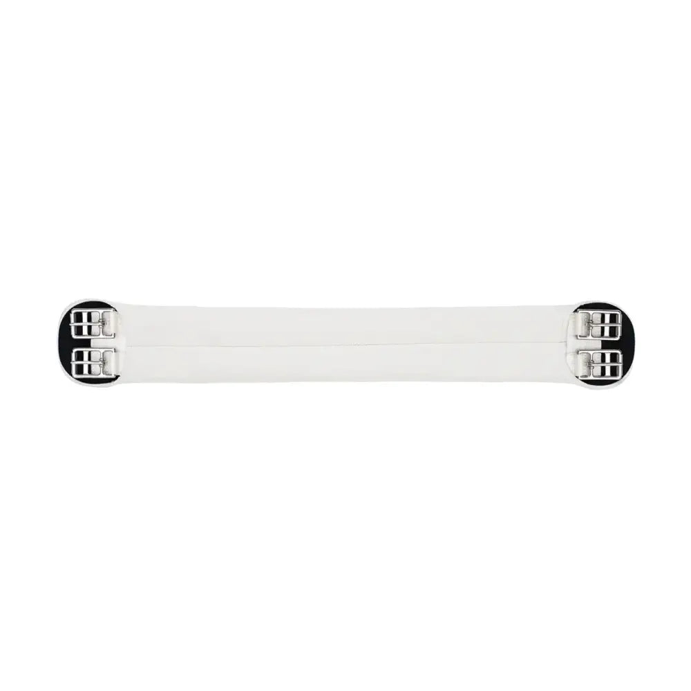 White leather wintec elastic girth with black metal buckles featuring anti-galling for comfortable ride