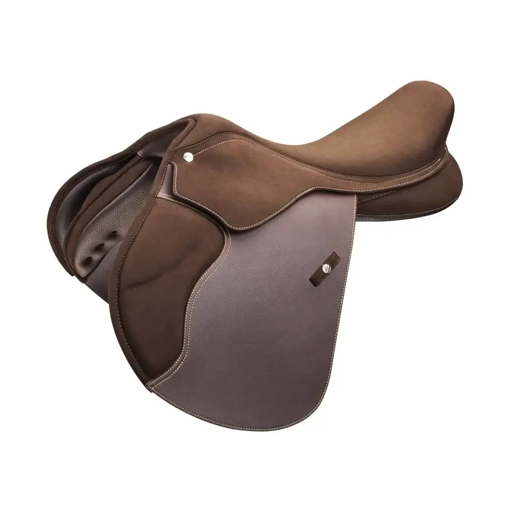 Brown leather wintec pro pony jump saddle with super-soft deep seat and contrasting stitching for feel in-control fit
