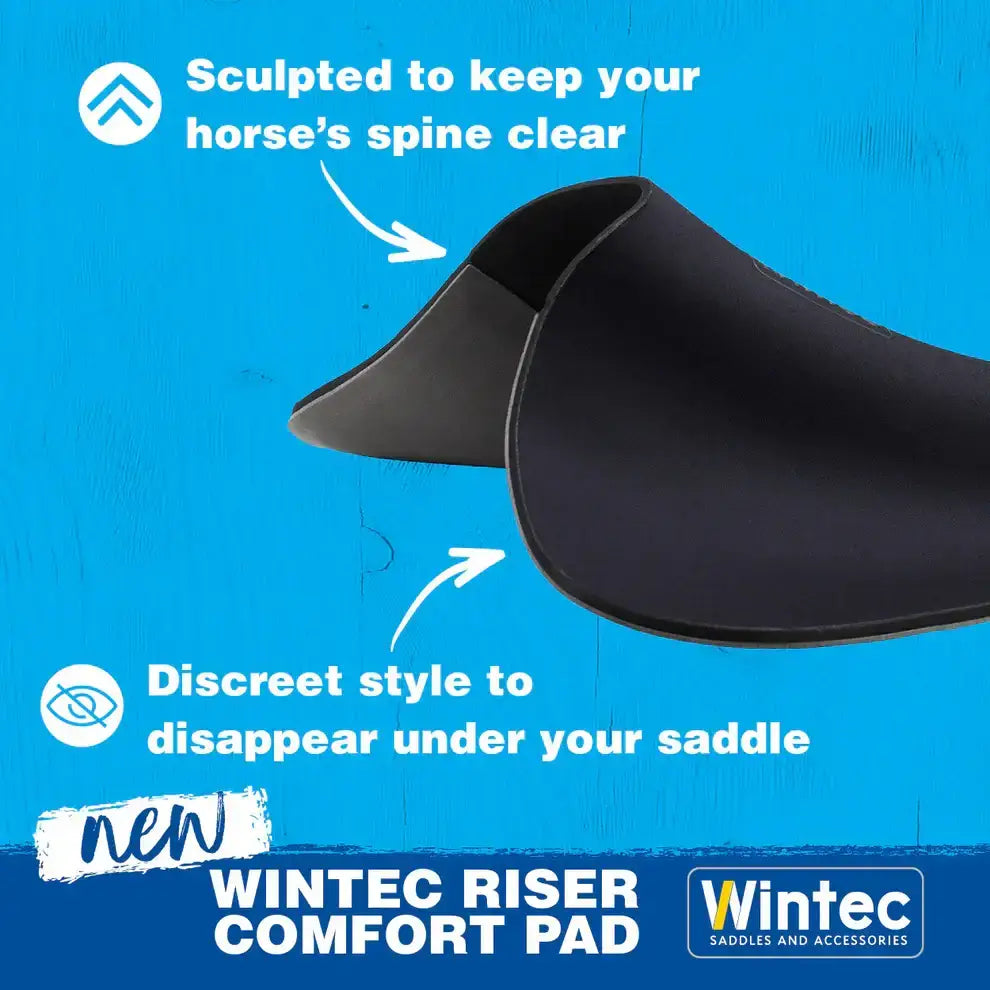 Black wintec riser comfort pad with sculpted contoured design for jump saddle use and added support