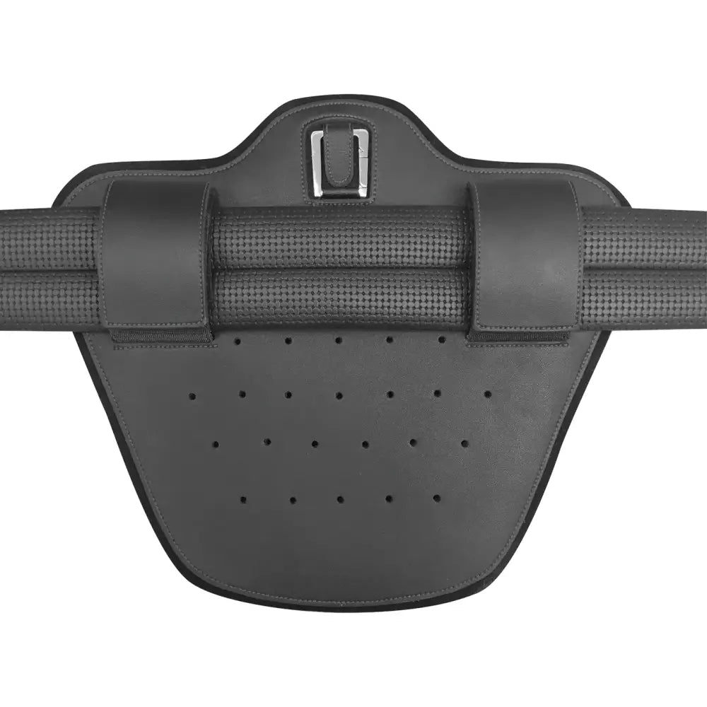 Black leather wintec stud girth attachment with perforated design and silver buckle for flexible girth attachment