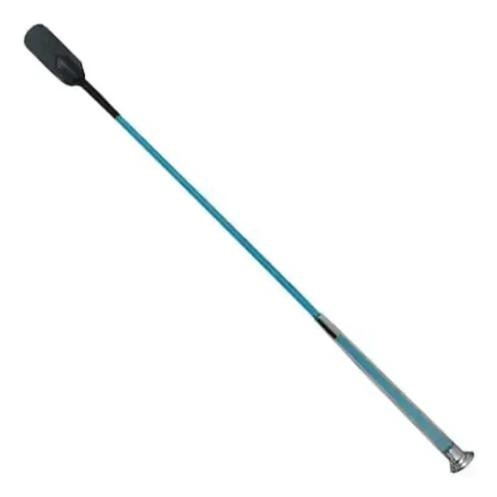 Teal and black woof wear gel fusion fusion riding whip with a sleek ergonomic handle for equestrian use