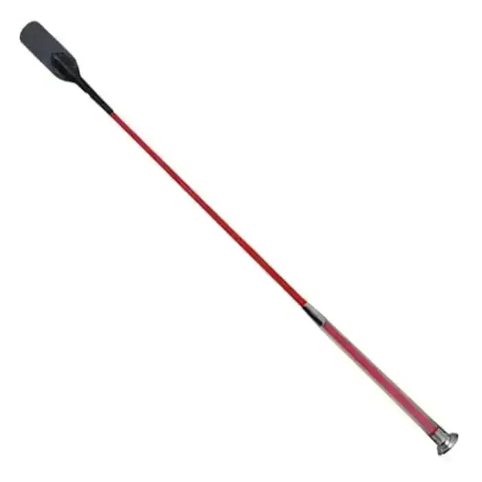 Red woof wear gel fusion fusion riding whip with black grip and silver ferrule for equestrian use