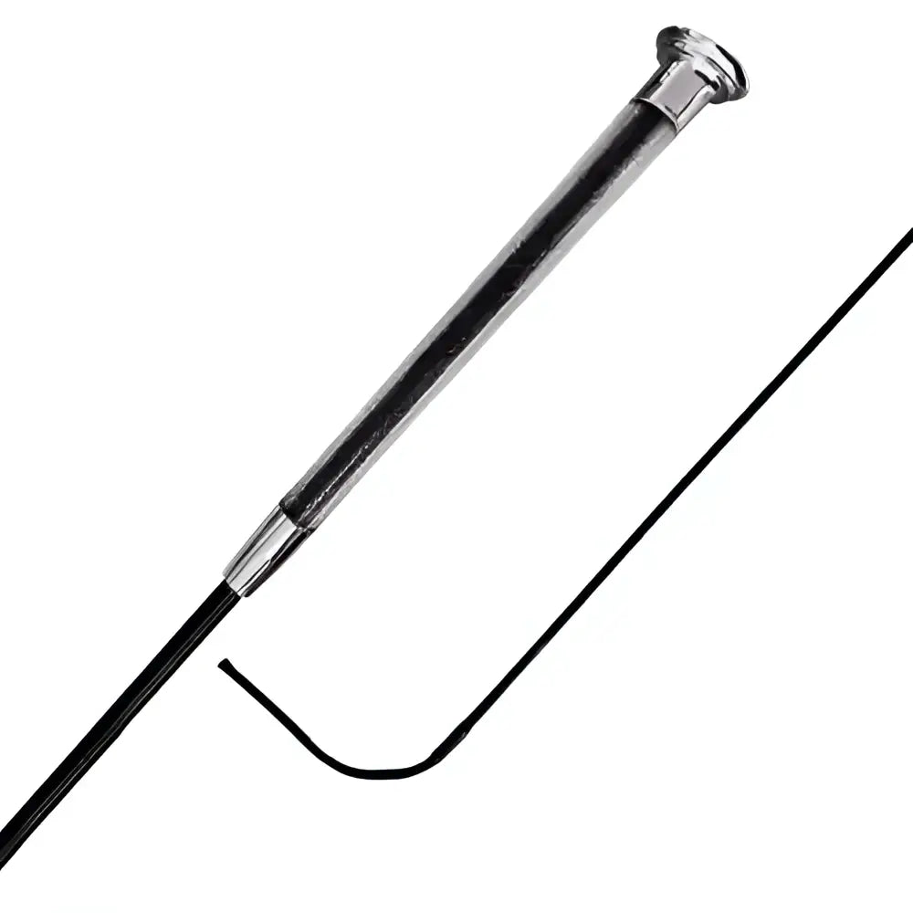 Silver-tipped woof wear gel handled dressage whip with sleek metal handle and black textured grip for precise riding
