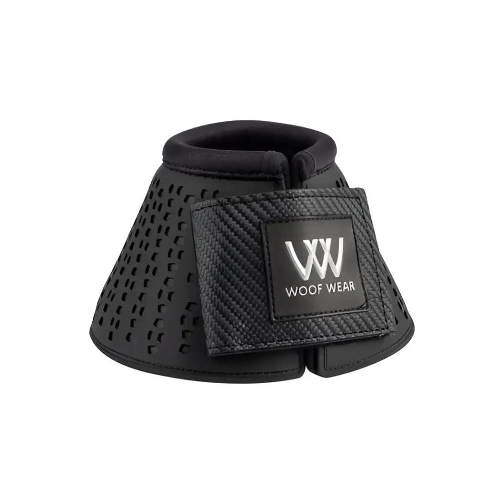 Black woof wear ivent overreach boot with carbon fiber textured strap and perforated design for strike zone protection