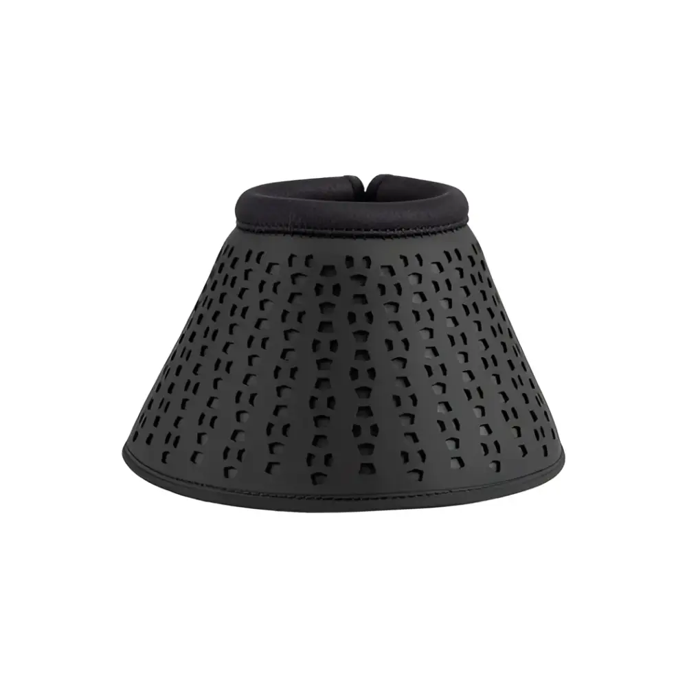 Black perforated woof wear ivent overreach boot with padded elasticized top rim for strike zone hoof protection