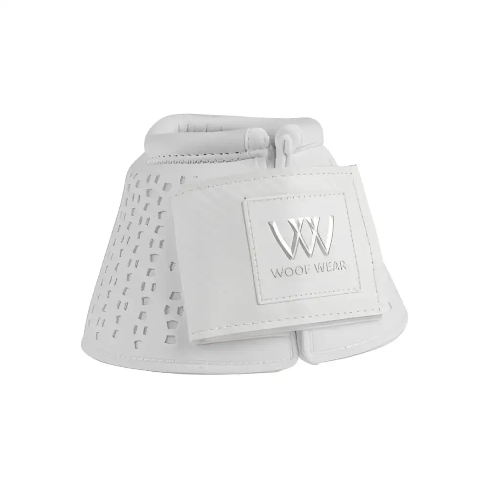 White woof wear ivent overreach boot with perforated leather and stitched strike zone logo patch on the back side