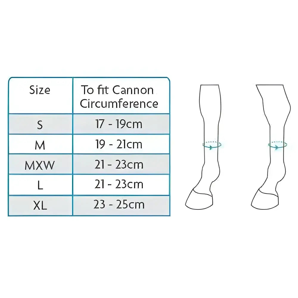 Size chart for woof wear mud fever turnout boots showing leg gauntlet measurements in centimeters from s to xl