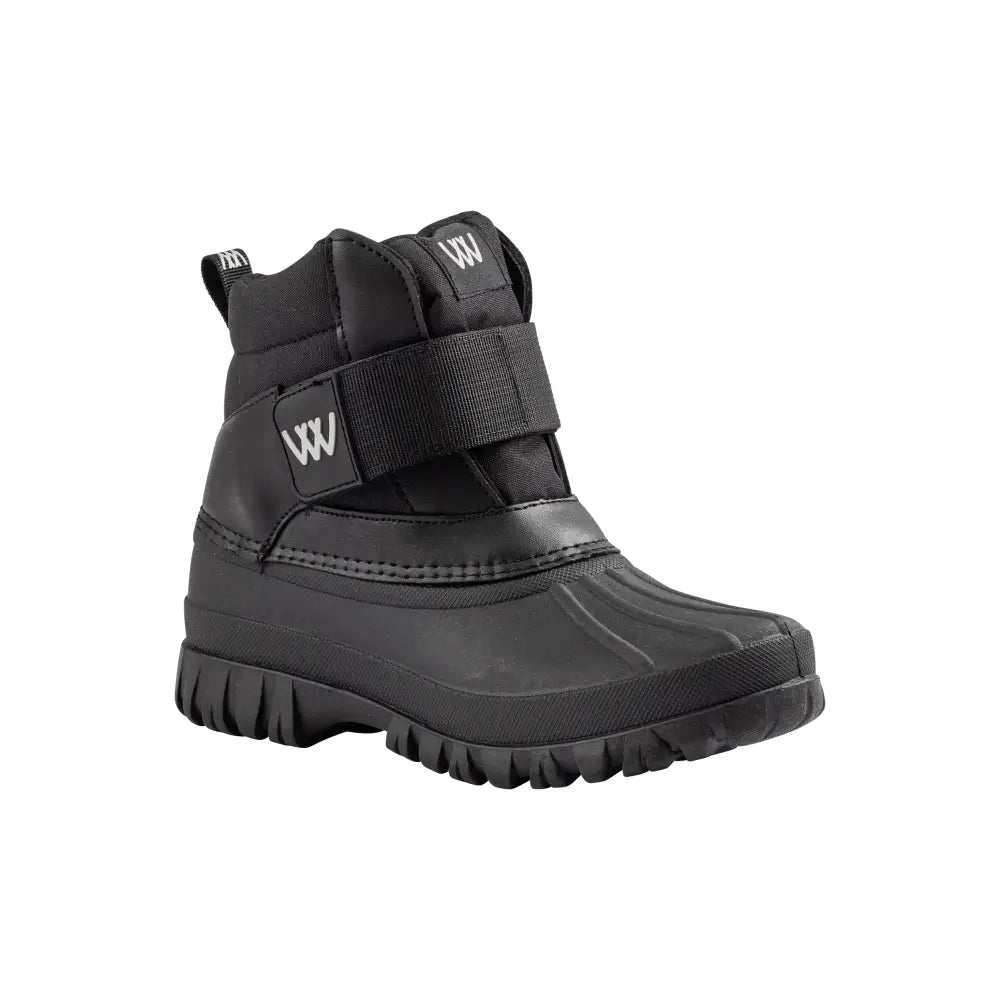 Black woof wear new short yard boot with velcro strap durable tpr galosh and chunky tread sole