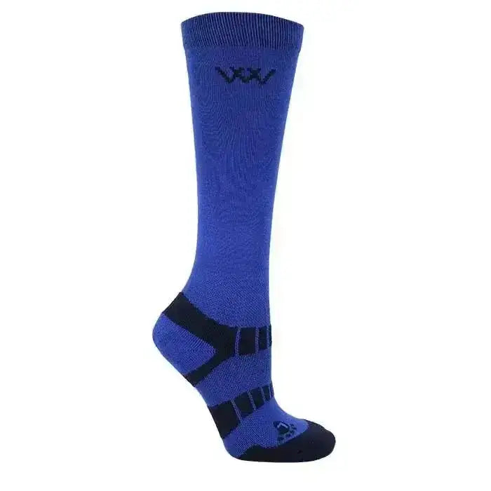 Royal blue woof wear young rider pro sock with black reinforcement and subtle logo for ultimate performance socks
