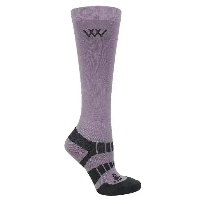 Purple woof wear young rider pro athletic sock with black accents and woven logo cuff for ultimate performance socks