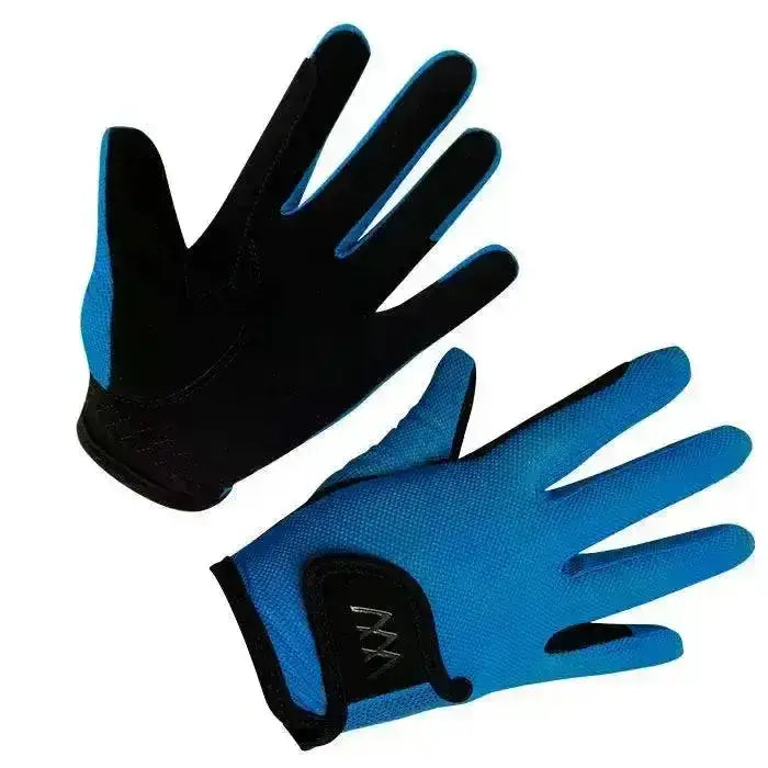 Blue and black woof wear young riders glove with textured fabric design, perfect riding glove for young riders