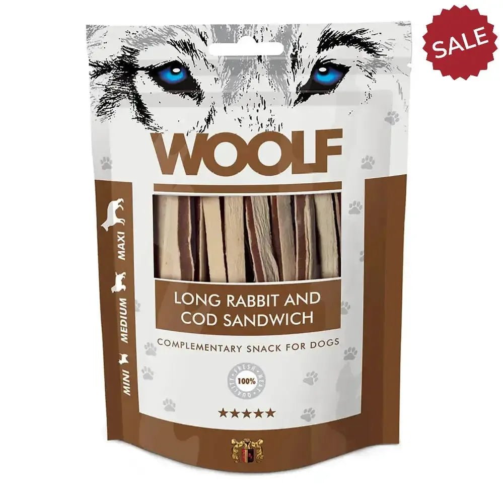 Woolf Long Rabbit & Cod Sandwich 100g Dog Treats