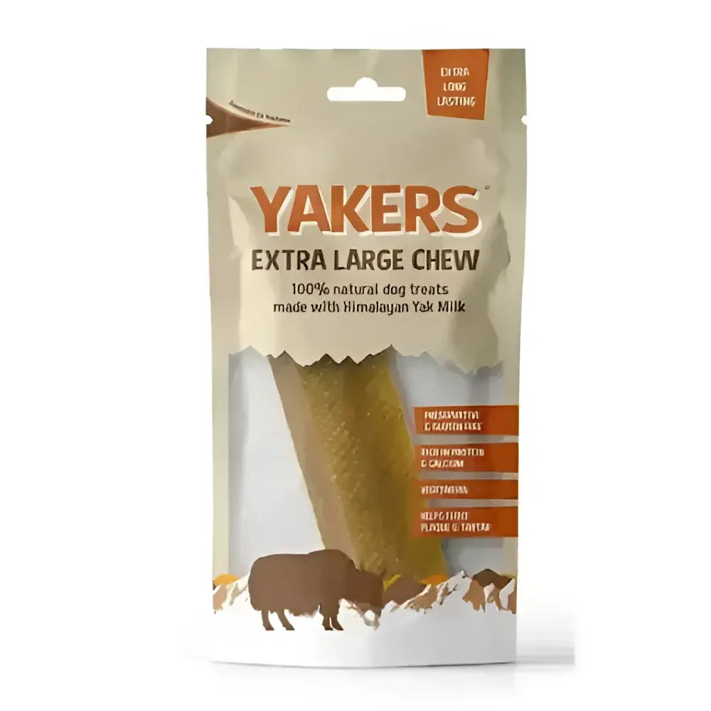 Yakers dog chew original xl is a golden brown cone shaped treat made from 100 percent natural skimmed yak milk