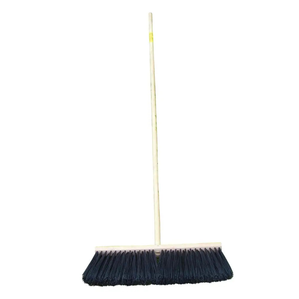 Black bristle yard broom with light wooden handle nylon bristles perfect as a traditional stable broom or borstiq farmers broom