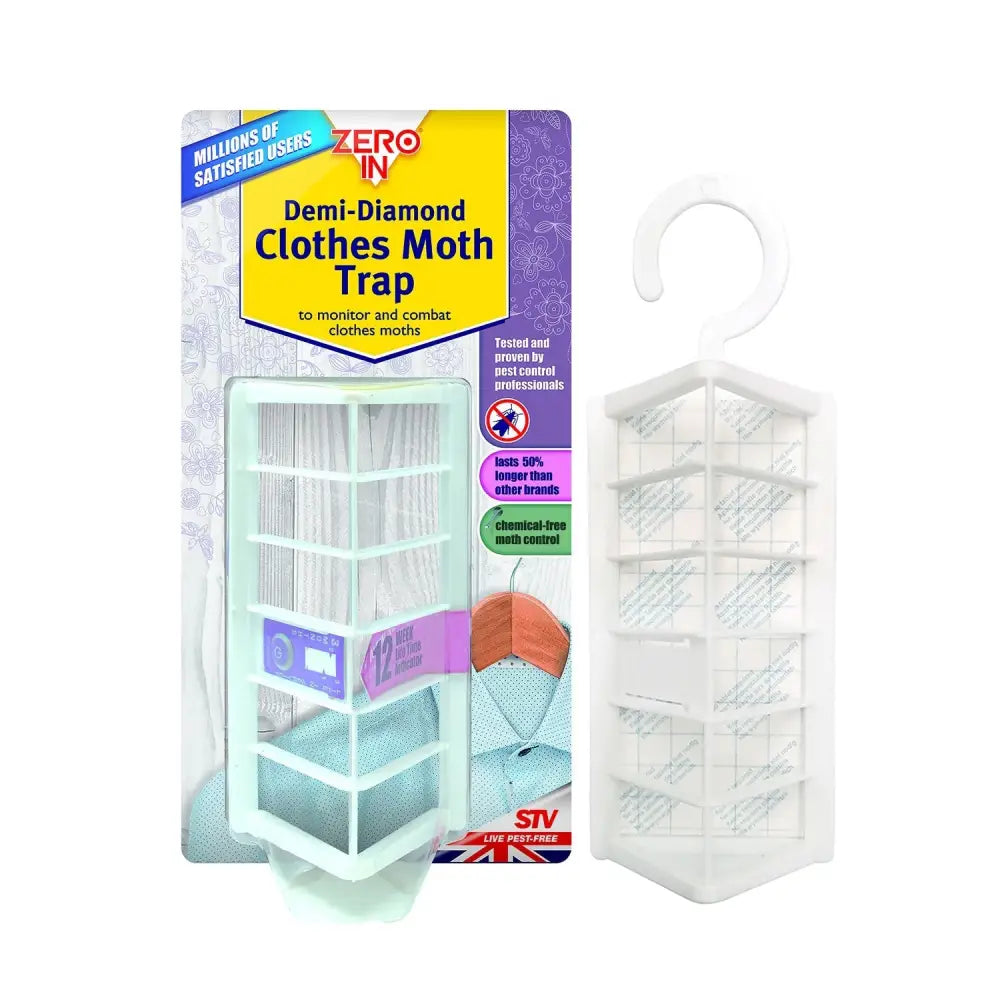 White plastic clothes moth trap with hook and grid design using latest pheromone technology for demi-diamond clothes moth control
