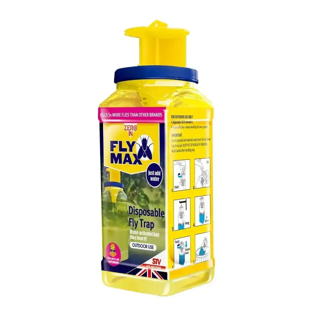 Yellow and blue fly max ready disposable fly trap with pump dispenser for easy fly control and baiting