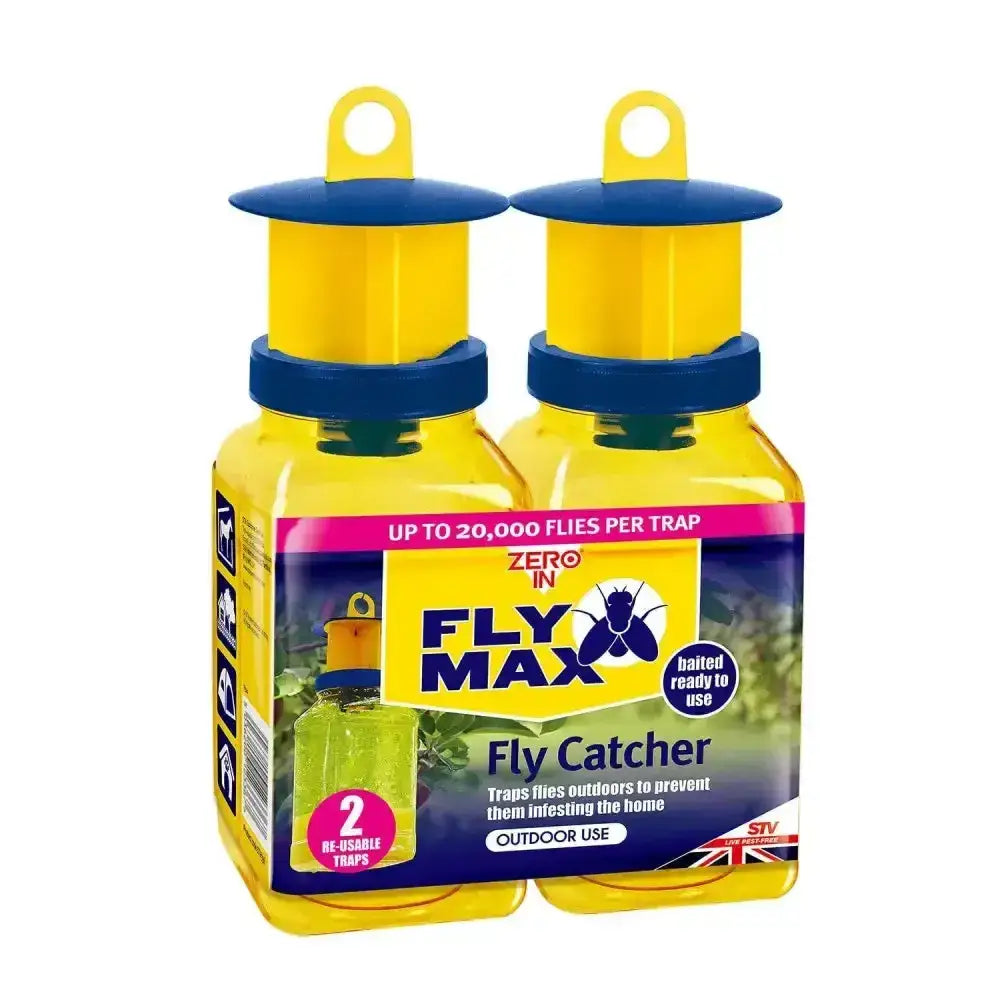 Yellow and blue zero in reusable fly catcher set with super effective fly attractant for outdoor use