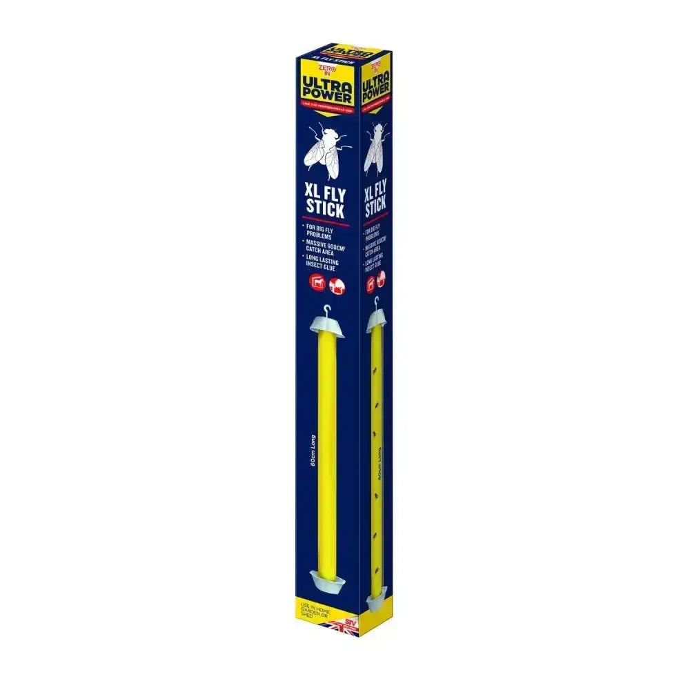 Yellow ultra power fly stick insect trap in blue and yellow packaging for summer long control of flies