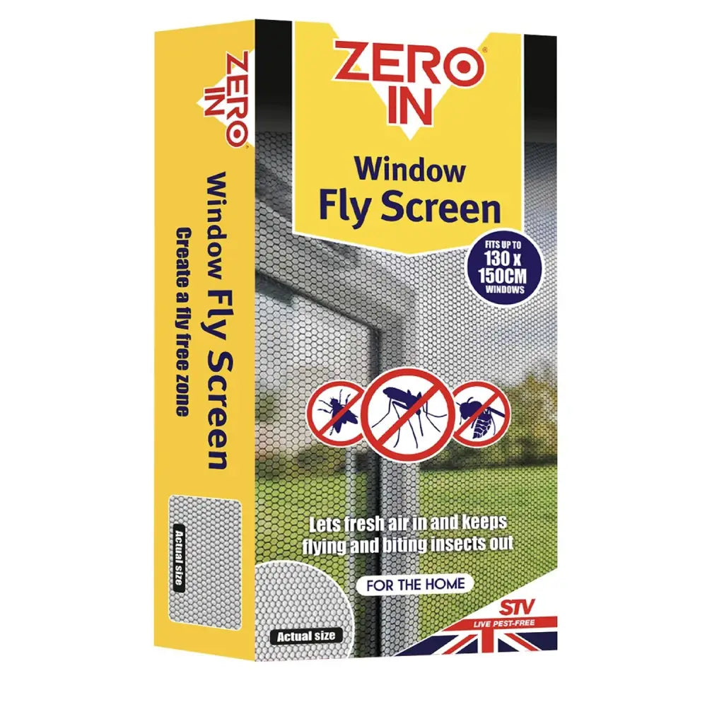 Yellow and black zero in window fly screen with fine meshed design for insect exclusion and ventilation