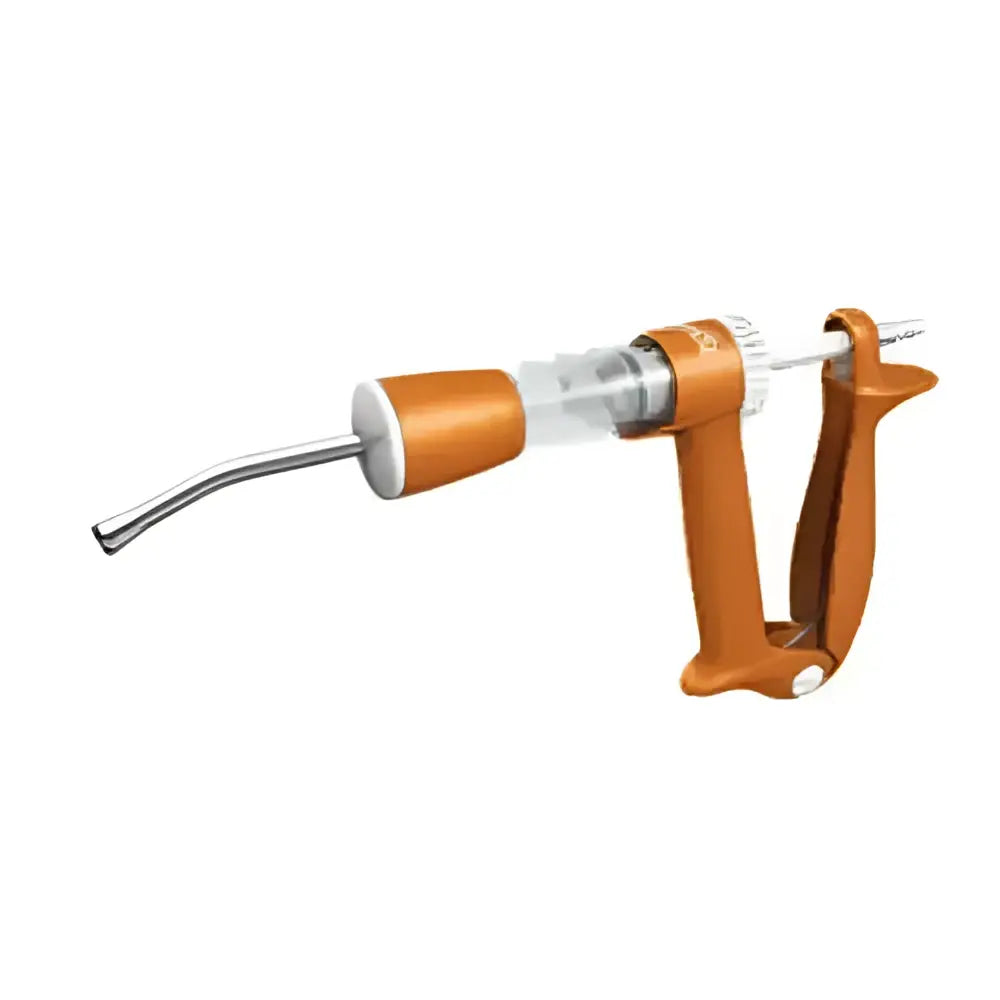 Orange zoetis sheep drench syringe with clear barrel and silver needle for administering cydectin triclamox
