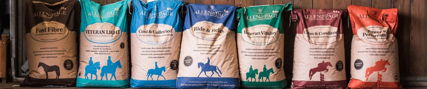 Allen & Page animal feeds including Horse Feed, Fast Fibre, Veteran Vitality