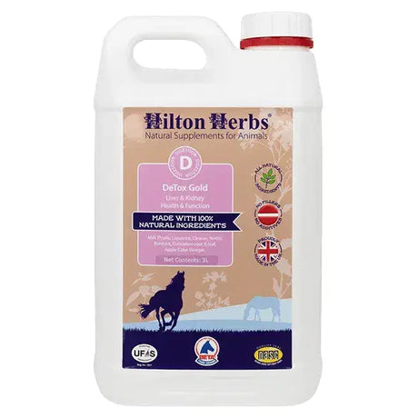 Hilton herbs detox gold 3-liter white plastic jug with red cap for liver and kidney health in equestrian detox supplements