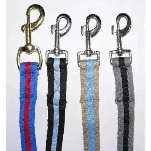 Four gallop equestrian dog leashes with fabric straps and metal clasps in blue red black light blue beige and gray black colors