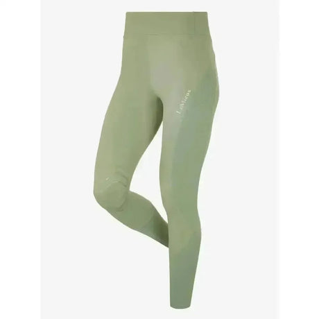 A pair of sage green high waisted sleek leggings with subtle branding from lemieux spring summer barnstaple equestrian