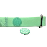 Mint green pvc btactical collar with silver buckle and circular felt patch in pastel green btactical dog collar style