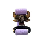 Lavender textured leather strap pvc btactical dog collar in pastel purple with gold-tone buckle and embossed logo