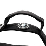 Black woven fabric handle with circular logo patch on 4cm nylon btactical midnight black dog collar