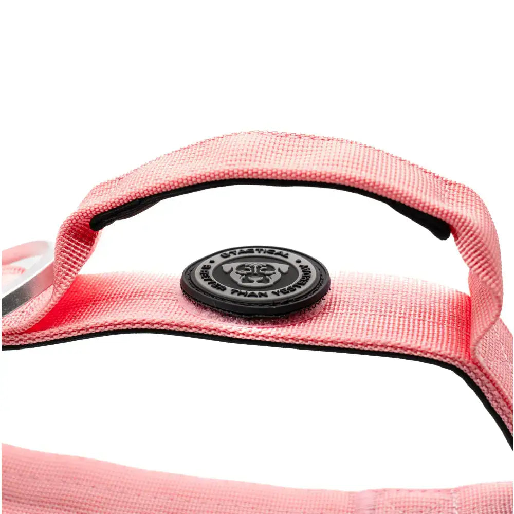 Pink woven nylon 4cm btactical dog collar with silver metal buckle and d-ring in pretty pink color