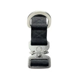 Black nylon btactical tracker collar with silver metal buckle and d-ring in midnight black for dogs
